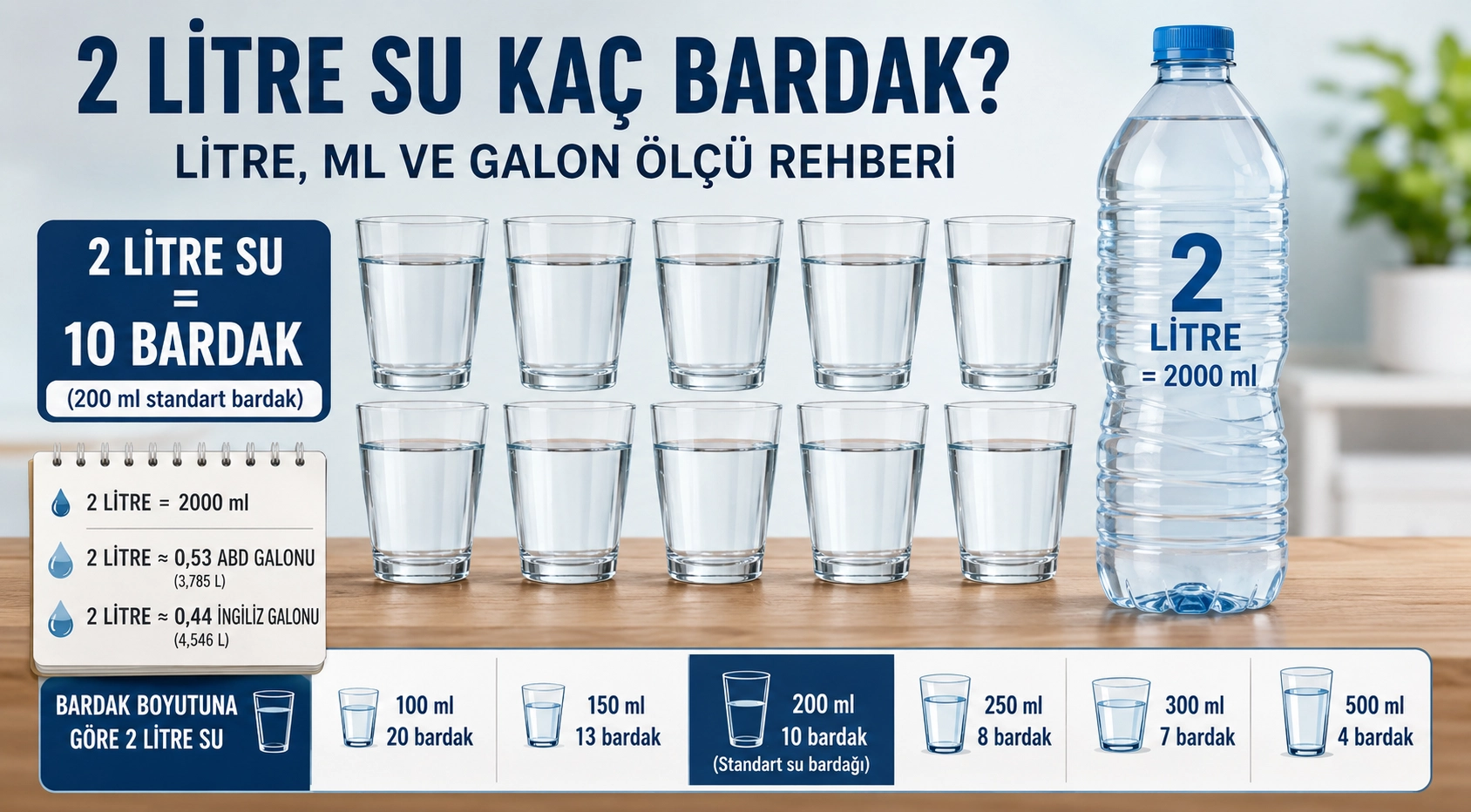 2 Litre Su Kaç Bardak Eder? 2 Litre Kaç ml ve Kaç Galon?