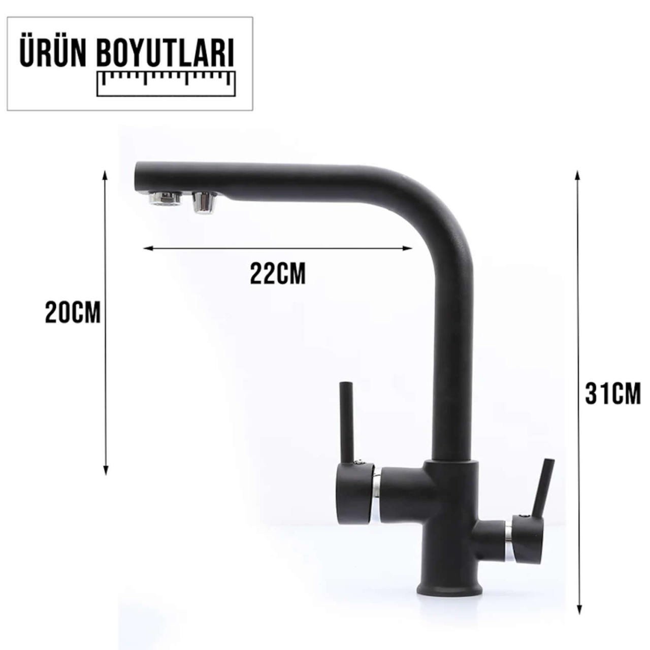 Arıtmalı%203%20Yollu%20Musluk%20Mutfak%20Bataryası%20Siyah