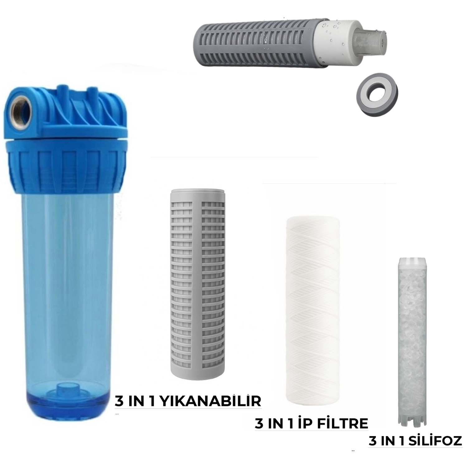 Daire%20Girişi%20Su%20Arıtma%203ü%20Bir%20Arada%20(Yıkanabilir-İplik-Silifoz)%20Filtresi%20Ve%20Filtre%20Kabı