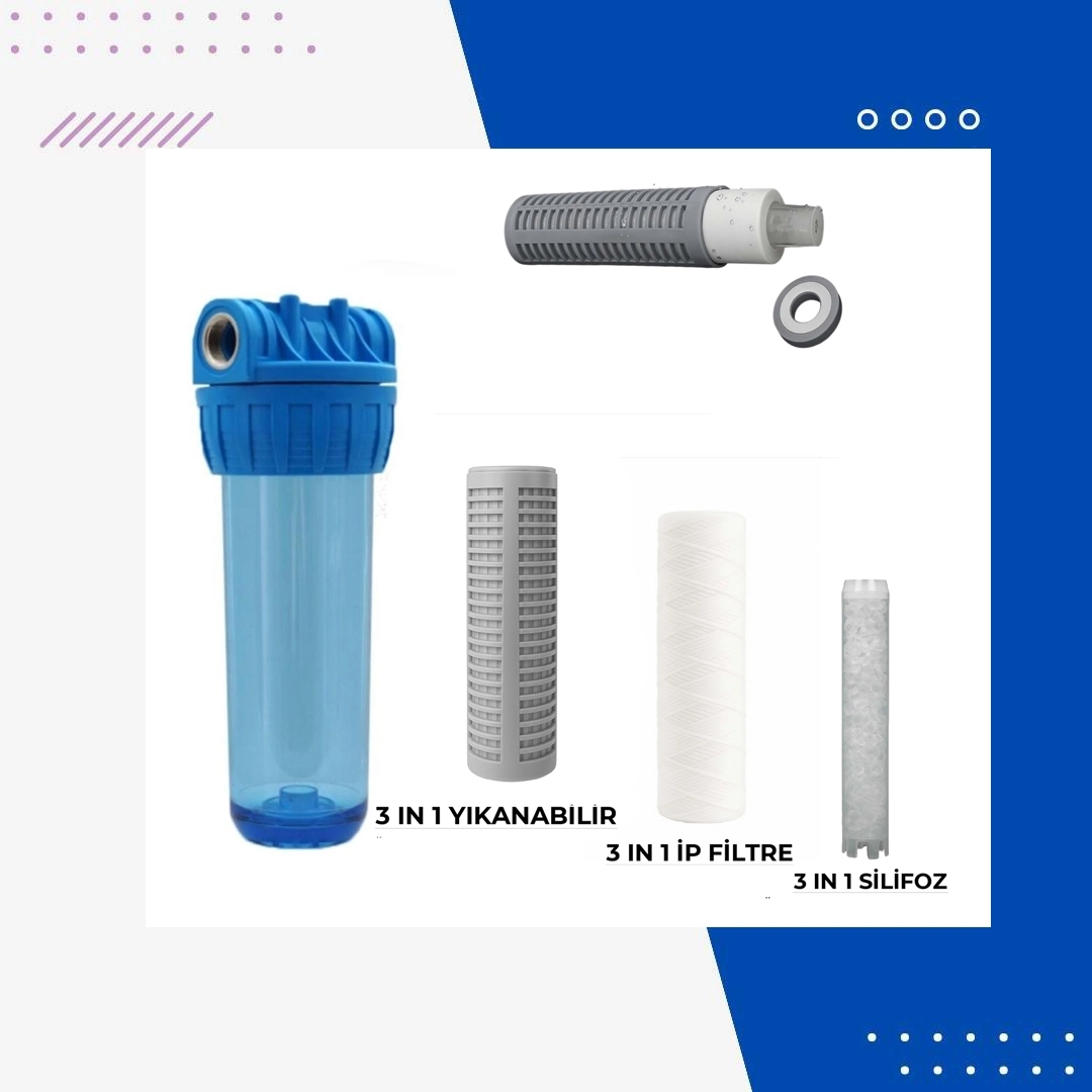 Daire%20Girişi%20Su%20Arıtma%203ü%20Bir%20Arada%20(Yıkanabilir-İplik-Silifoz)%20Filtresi%20Ve%20Filtre%20Kabı