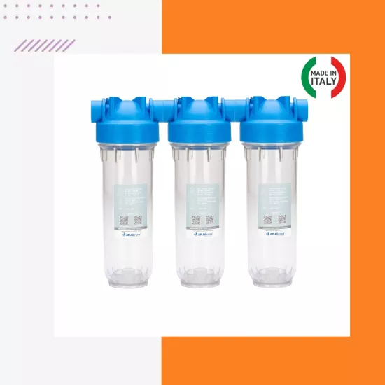 10’’ DP Trio Housing 3/4’’ Daire Girişi Su Arıtma Filtre Kabı (Üçlü)