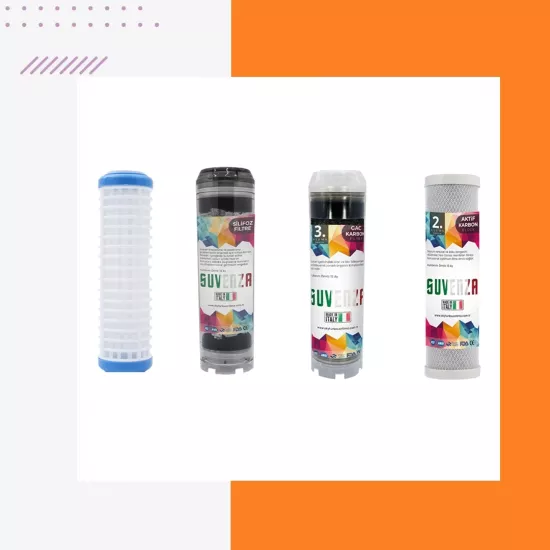 Atlas Daire Bina Sayaç Girişi 4 Aşama Su Arıtma Sistemi Yıkanabilir - Gac - Silifoz - Blok Karbon Yedek Filtre Seti