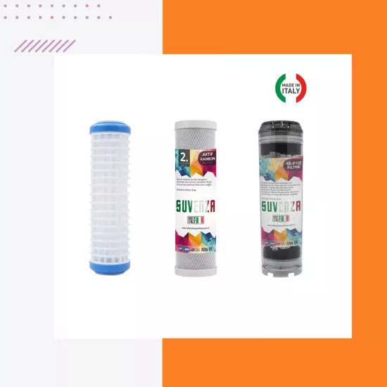 Atlas Üçlü Su Filtresi Daire Ve Bina Girişi İçin Üçlü Set Arıtma Sistemi Yedek Filtre Seti