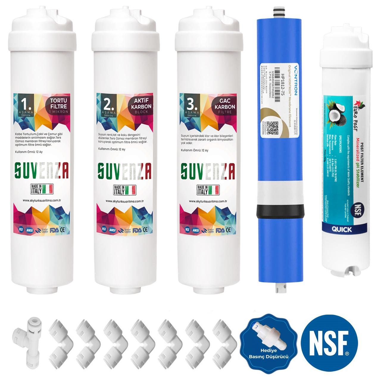 SUVENZA%20Orijinal%205li%20Filtre%20Seti%20Yüksek%20Tds%20Vontron%20Membranlı%20(Coconat%20Bazlı)